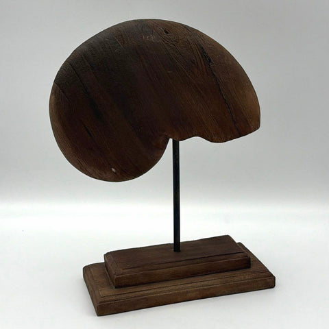 Unsigned Modernist Monkey Pod Wood Nautilus Spiral Sculpture 15.5" Original
