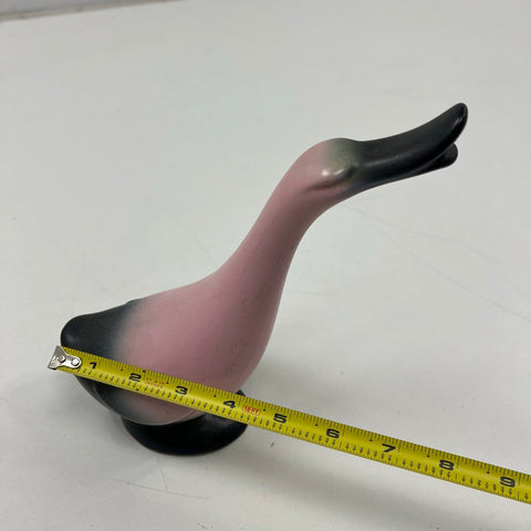 Vintage MCM Pink & Black Airbrush Ceramic Duck Goose Figurine Pair