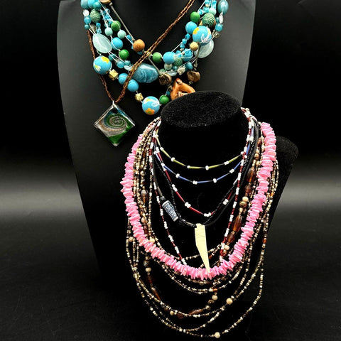 Bohemian Beaded Fashion Necklace Lot Shell Glass Ceramic Eclectic Artsy