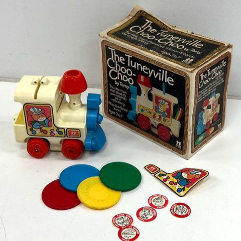 Vintage 1979 Tomy Tuneyville Choo-Choo Musical Toy Train with Records IOB