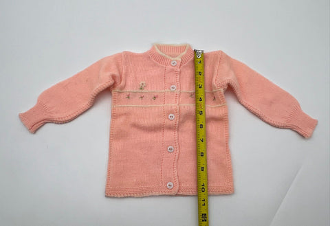 Vintage 60s Gordon Girls Pink Cardigan & Bonnet Set Floral Embroidered Sz 11