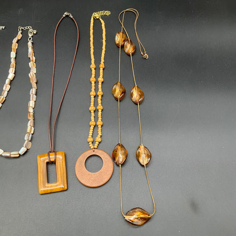 Vintage and Modern Costume Jewelry Lot of 7 Shell Wood Aloha Heart Necklaces