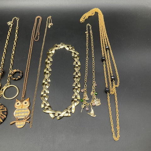 Vintage to Modern Costume Jewelry Lot 9 Necklaces Gold Silver Tone 0.63 lb
