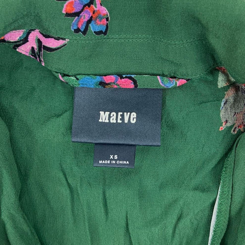 Maeve Anthropologie Green Floral Print Belted Midi Shirtdress Sz XS
