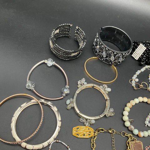 Vintage Mid-Century Bracelet Lot 33 Beaded Bangle Charm Cuff Mixed