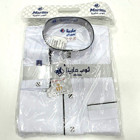 Marina & Al-Sanad Men's Thobe Robe Outfits White Navy Pinstripe 2pc Set Sz 62L