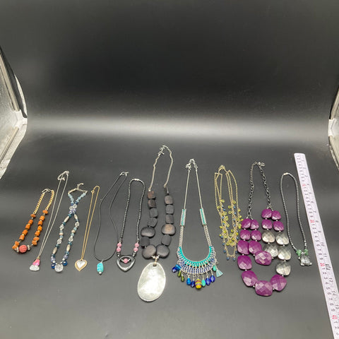 Eclectic Beaded Costume Jewelry Lot of 11 Bohemian Hematite Wood Style Necklaces