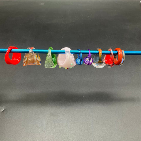Vintage Boho Art Glass Resin Jewelry Lot of 10 Statement Rings Wire Wrapped