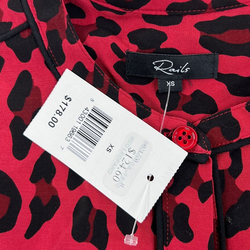 NWT Women's Rails Red Leopard Long Sleeve Button Up Blouse Top - Size XS