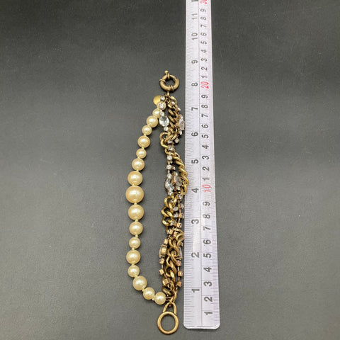 J. Crew Gold Tone Faux Pearl Clear Rhinestone Multi-Strand Necklace Bracelet Lot