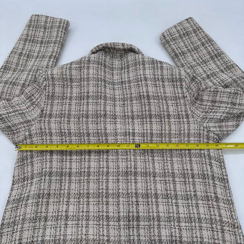 Bohme Women's Tweed Blazer Jacket Cream Brown Plaid Textured Size L