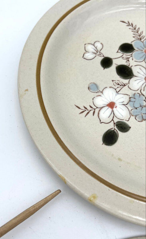 Kingsbury Autumn Flowers Dinner Plate Set 7 Piece Stoneware Vintage Japan
