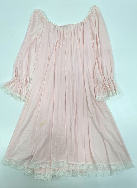 Vintage 70s Miss Elaine Lot 2 Pink Blue Antron Nylon Lace Nightgown Women's S