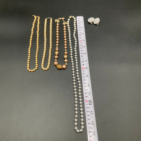 Vintage Japan Faux Pearl Costume Jewelry Lot of 5 Necklaces Cluster Earrings