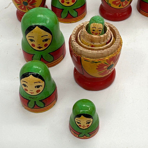 Wood Nesting Doll Lot Matryoshka Hand Painted Floral Approximately 15 Pieces