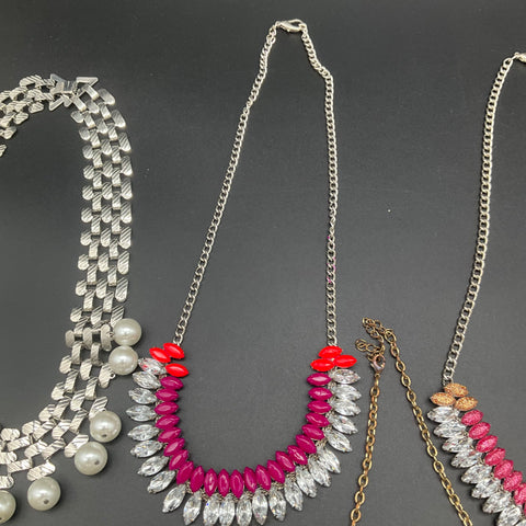 Ann Taylor & Statement Fashion Necklace Lot of 6 Bib Rhinestone Faux Pearl