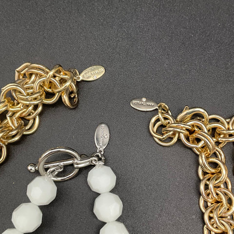 Ann Taylor Beaded Necklace Lot 3 Floral Enamel Fringe Gold Silver Tone Signed