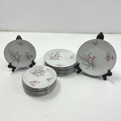 Vintage Royal Duchess Bavaria China Plate Lot 16pc Floral Platinum Trim MCM