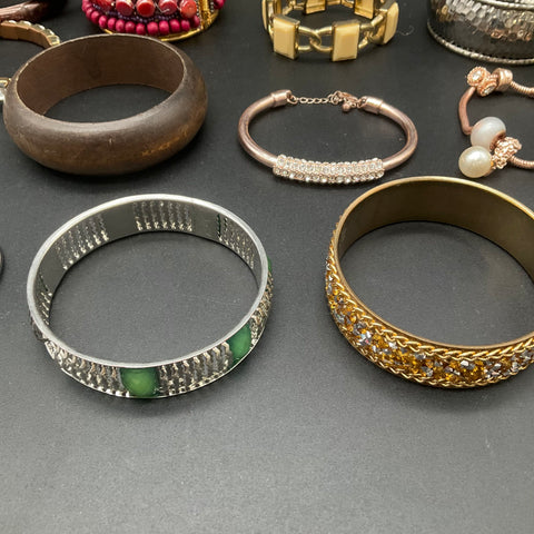 Vintage and Modern Bracelet Jewelry Lot of 20 Bangles Cuffs Beaded Rhinestone