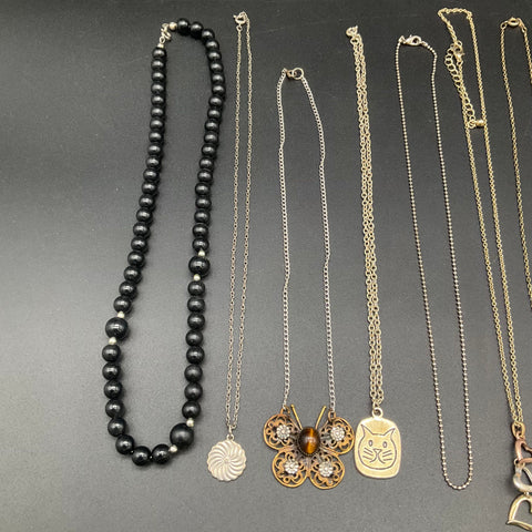 Vintage & Modern Costume Jewelry Lot of 12 Necklaces Hearts Butterfly Cat Moon