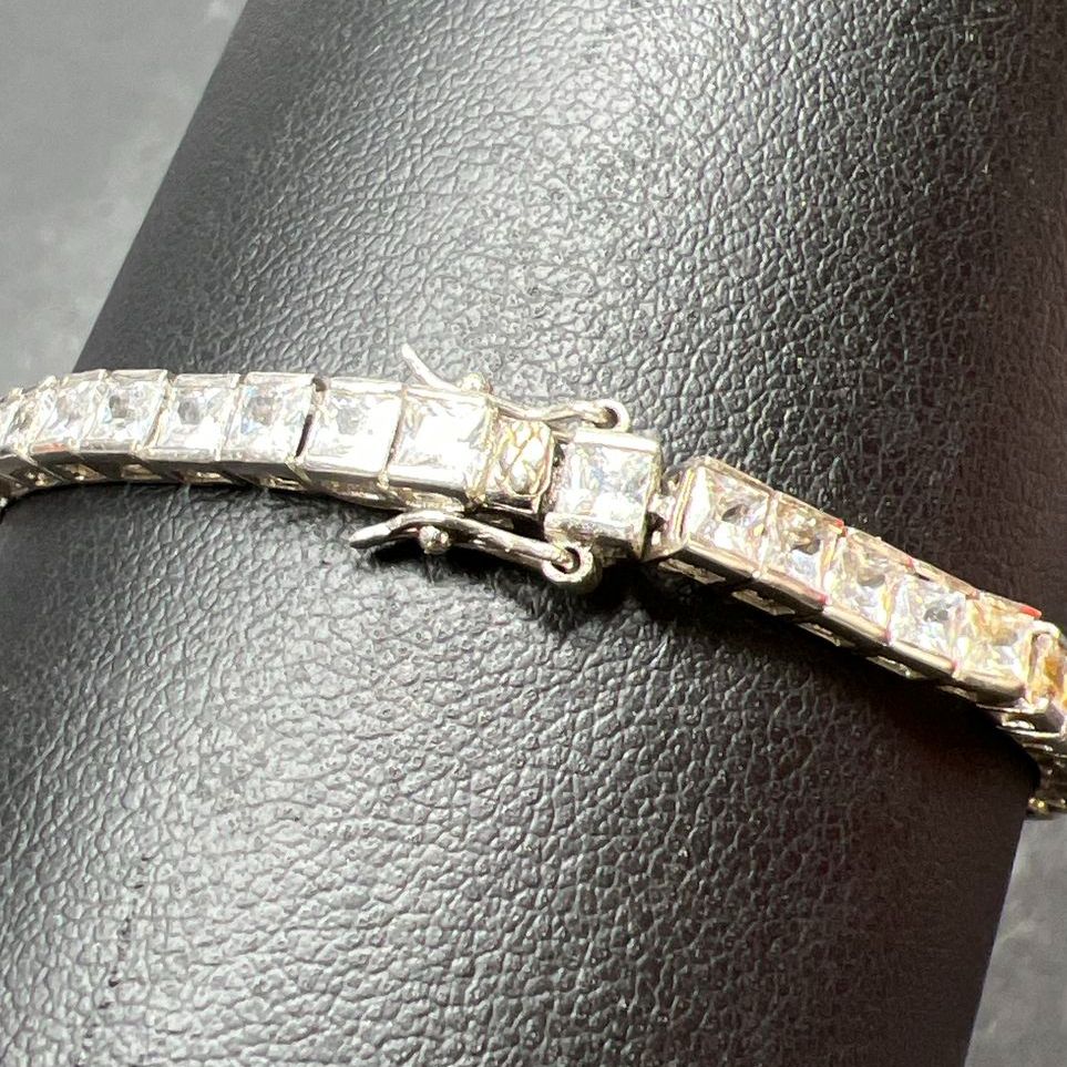 Sterling Silver Square Tennis Bracelet 10.48g