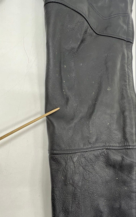 Black Leather Motorcycle Biker Chaps Zippered Pockets Eagle Snaps Size 3X