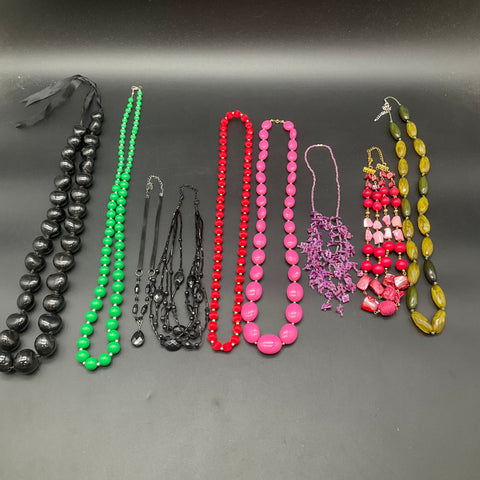 Vintage Style Colorful Beaded Necklace Lot of 9 Retro Chunky Statement Pieces