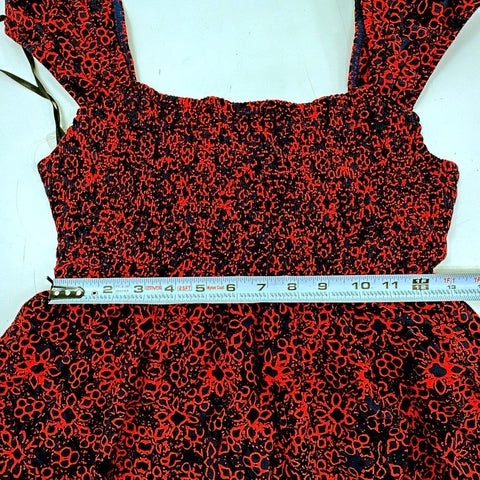 Free People Women's Red Black Combo Smocked Tiered Eyelet Mini Dress NWT Sz S