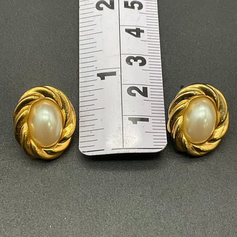Vintage K.J.L. for Avon Gold Tone Faux Pearl Oval Stud Earrings Pierced