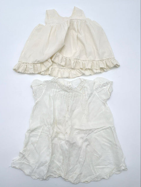 Vintage Lot 5 Baby Girls Dresses White Blue Lace Ruffle Pintuck Infant