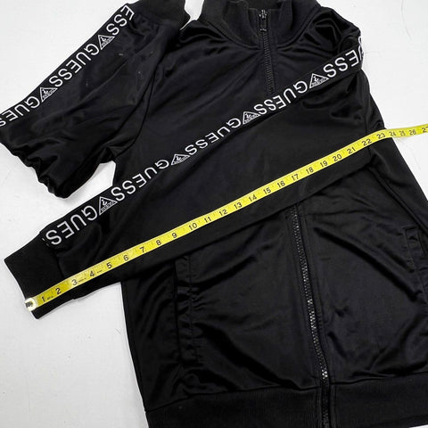 Guess Men's Black Full Zip Track Jacket Logo Tape Sleeves Triangle Logo Sz M