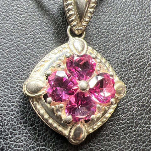 Sterling Silver Pink Heart Gemstones Pendant Necklace 9.3g