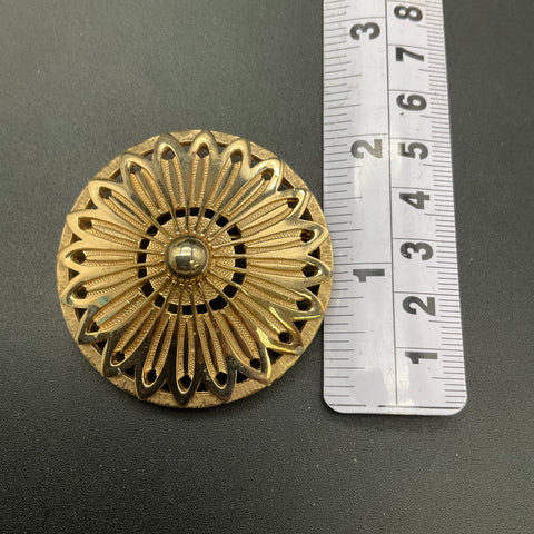 Vintage Kramer Gold Tone Domed Brooch Sunburst Floral Openwork Mid-Century