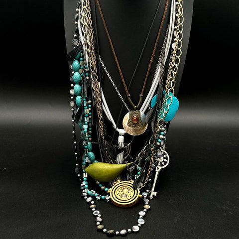 Mixed Fashion Necklace Jewelry Lot 15pc Boho Statement Time Turner Style Key