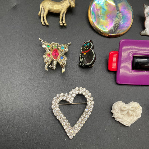 Vintage Costume Jewelry Lot of 12 Brooches Enamel Rhinestone Animal Floral