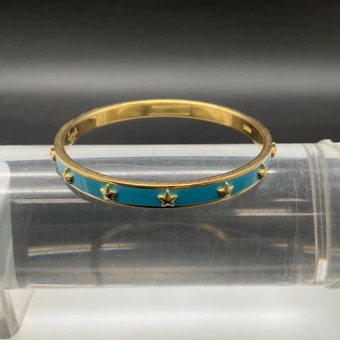 Coach Gold Tone Teal Enamel Raised Star Bangle Bracelet 7.75"