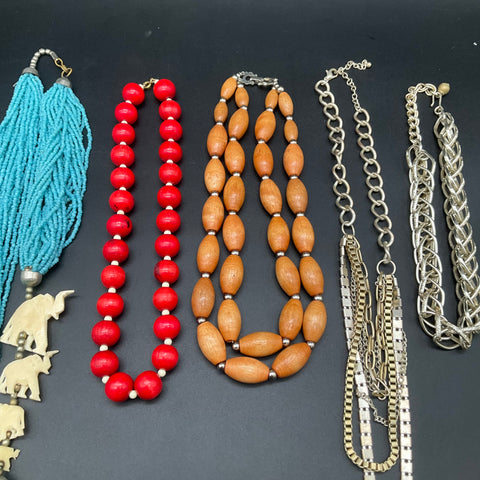 Vintage to Modern Costume Jewelry Lot 7 Necklaces Beaded Statement Shell Chain