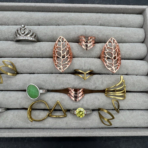 Modern Fashion Costume Jewelry Ring Lot 17 Pcs Gold Silver Tone Geometric