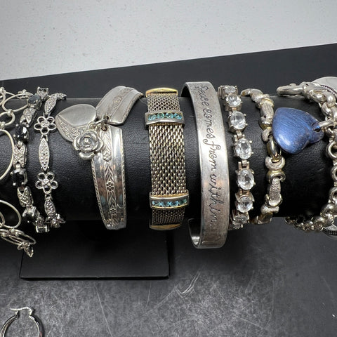 Silver Plate Necklaces Rings Earrings BraceletsJewelry Lot 499.72g