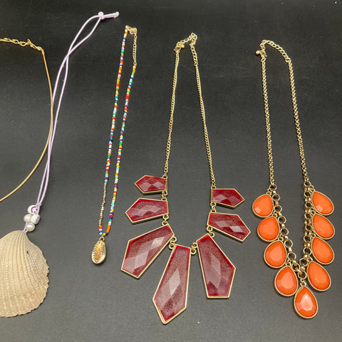 Boho Statement Necklace Jewelry Lot of 8 Beaded Bib Shell Tiger's Eye Pendant