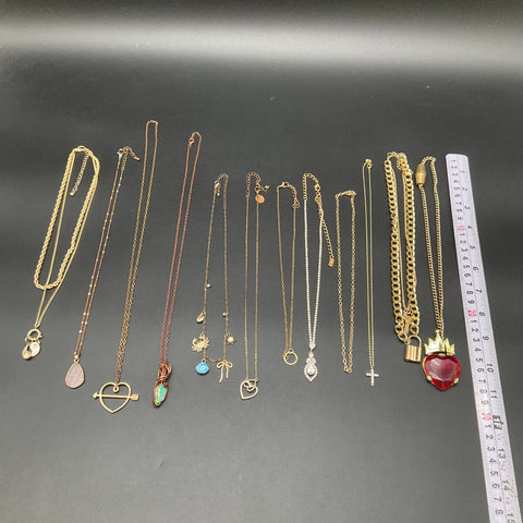 Fashion Costume Jewelry Lot 12 Gold Tone Charm Necklaces Heart Cross Rhinestone