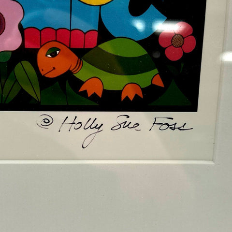 Holly Sue Foss Signed Print "The Jungle" Whimsical Animals Framed Folk Art