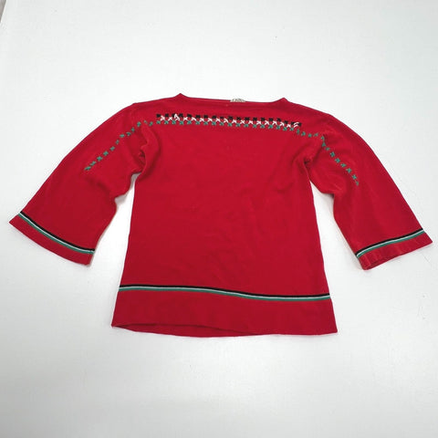 Vintage 70s Kmart Red Embroidered Bell Sleeve Boat Neck Sweater Women's S