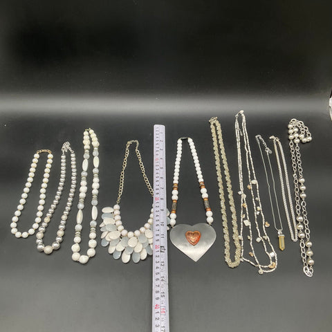 Mixed Fashion Jewelry Lot 10 Necklaces Statement Beaded Silver Tone White