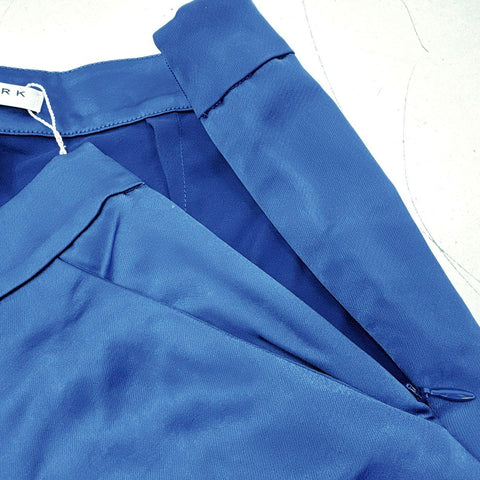 Trina Turk Women's Royal Blue Wide Leg Satin Side Zip Trousers NWT Sz 12