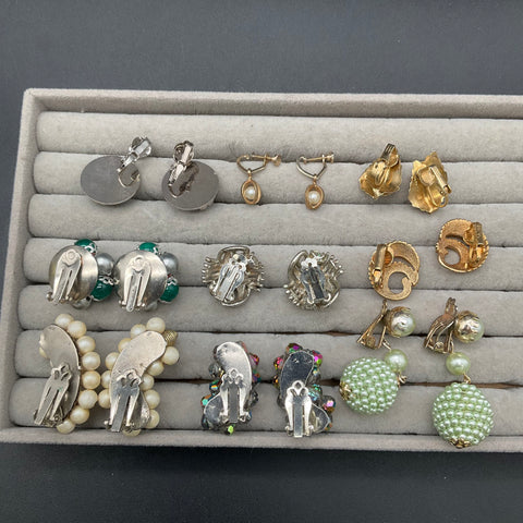 Vintage Mid-Century Clip-On Earrings Lot of 9 Sarah Coventry AB Crystal 18pc