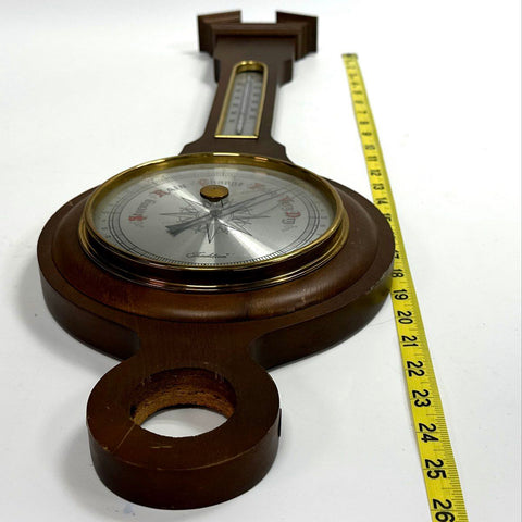 Tradition Wood Banjo Weather Station Barometer Thermometer Western Germany