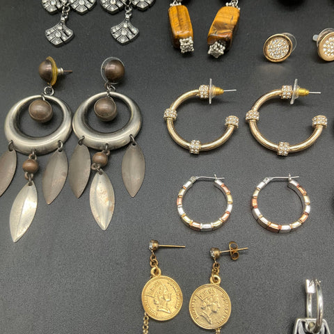 Vintage & Modern Costume Jewelry Earrings Lot 20 Pairs Hoops Dangle Rhinestone