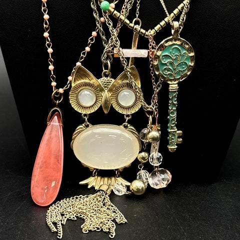 Vintage to Modern Fashion Necklace Lot Owl Enamel Statement Costume Jewelry