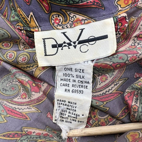 Vintage 80s Davco Paisley Print 100% Silk Robe Kimono Loungewear Sz OS